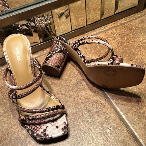Brown & Black Faux Snake Skin Sandals - Picture 5 of 7